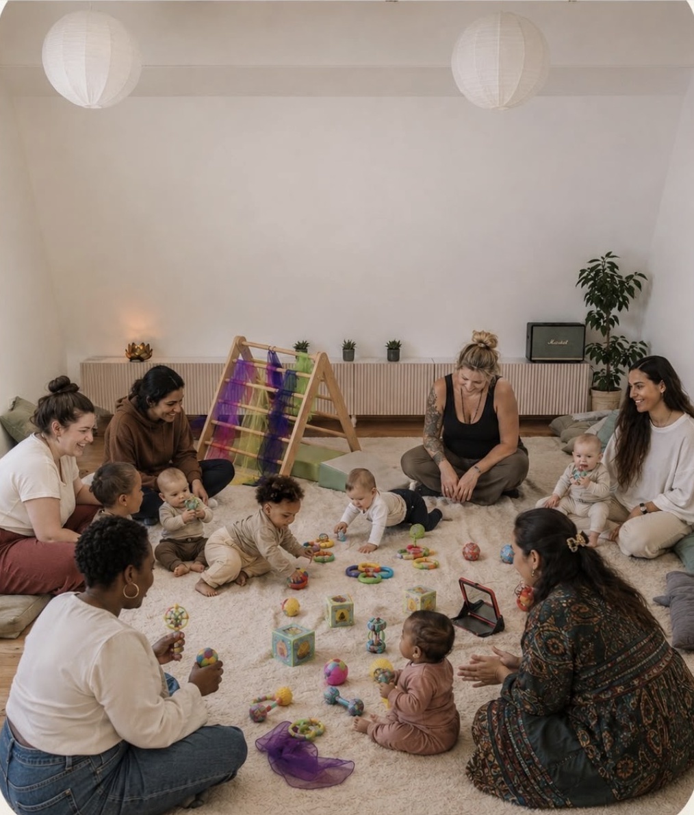 Eltern mit Babys im Sitzkreis beim Fingerspiel